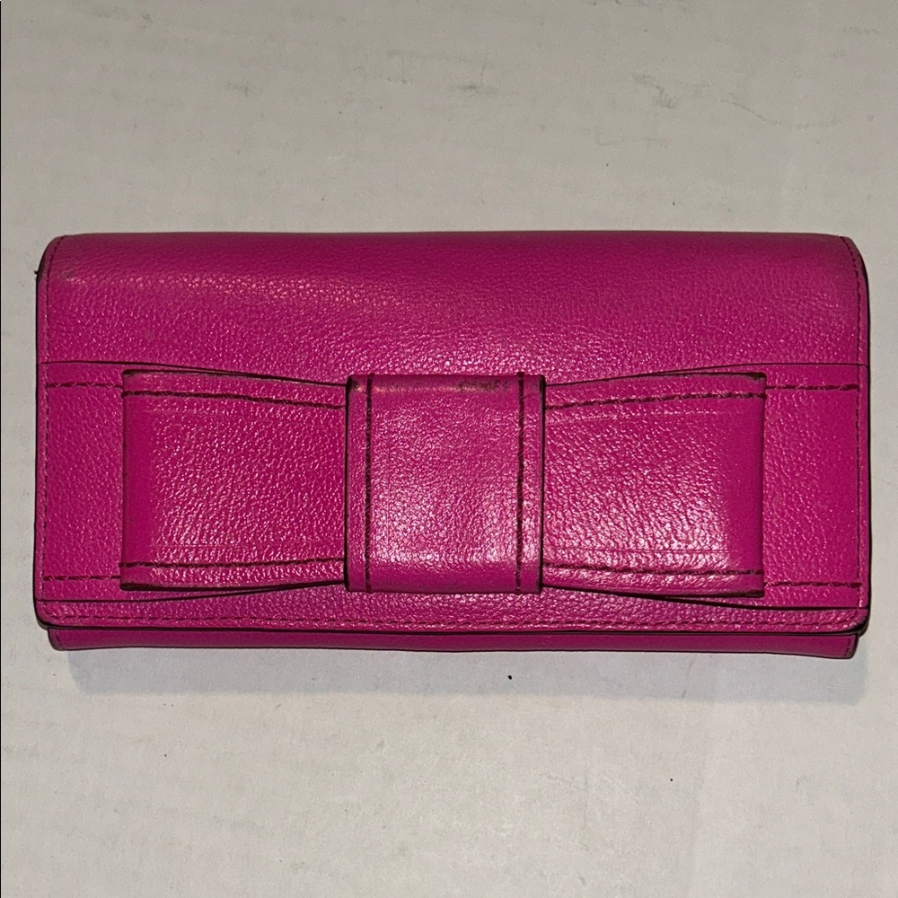 Kate Spade pink leather bow wristlet wallet clutch
